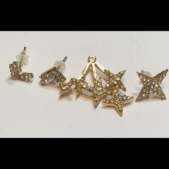 Rhinestone 4-Piece Star Earring Jacket Set - Picture 3 of 4